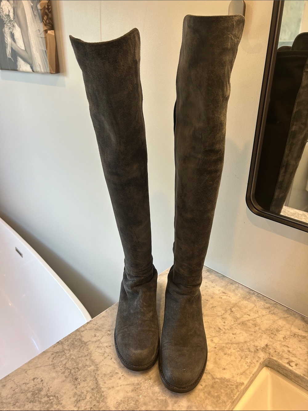 Stuart Weitzman Over-the-Knee Suede Boots in Dark Gray - Women